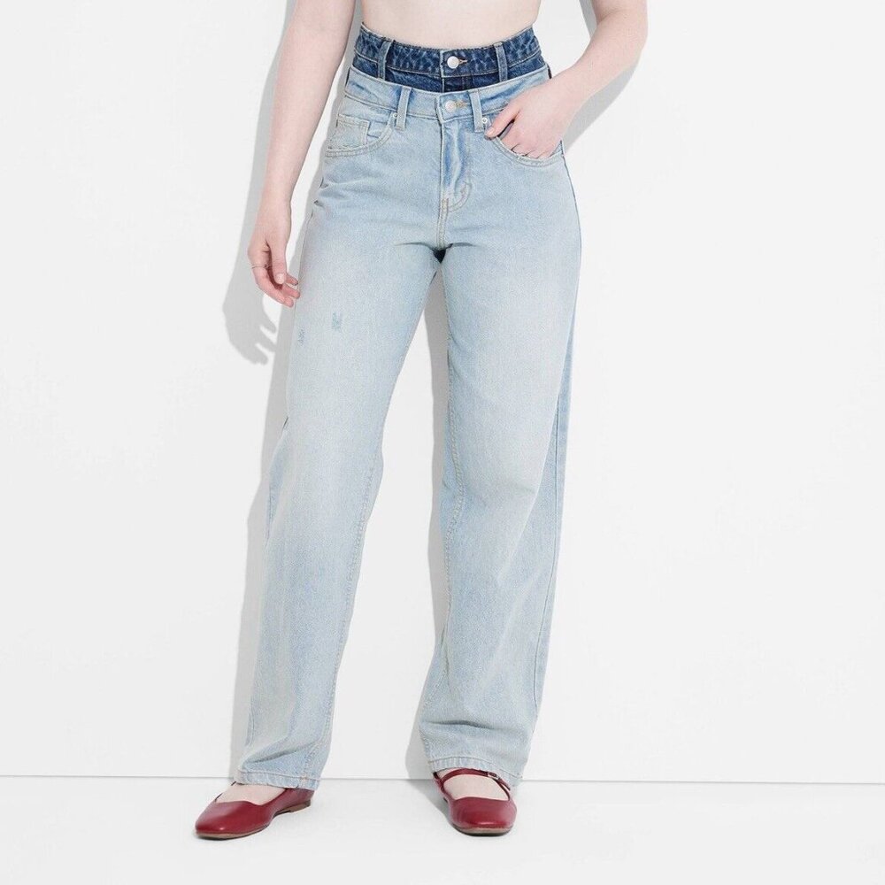 Wild Fable Womens Mid Rise Relaxed Straight Jeans Light Denim Easy Rigid Size 0